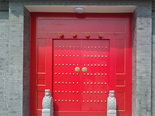 龙陵中国传统四合院系列朱红色中式木制大门木作